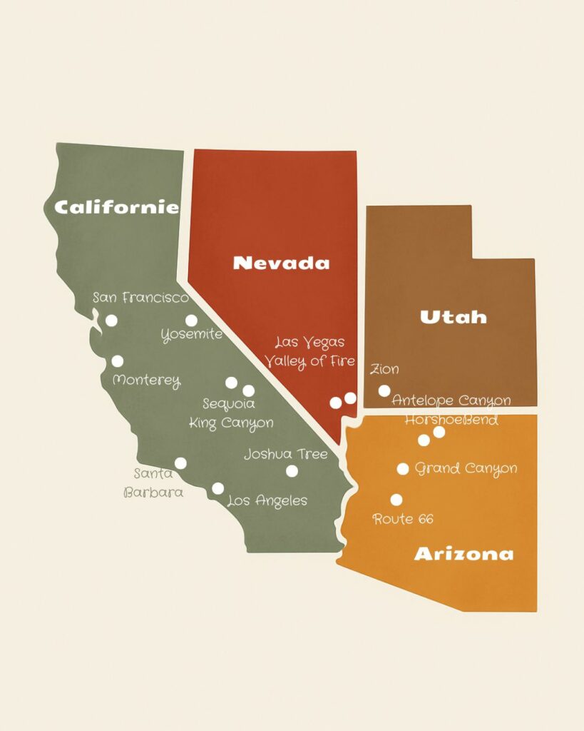 itinéraire 3 semaines ouest américain tente